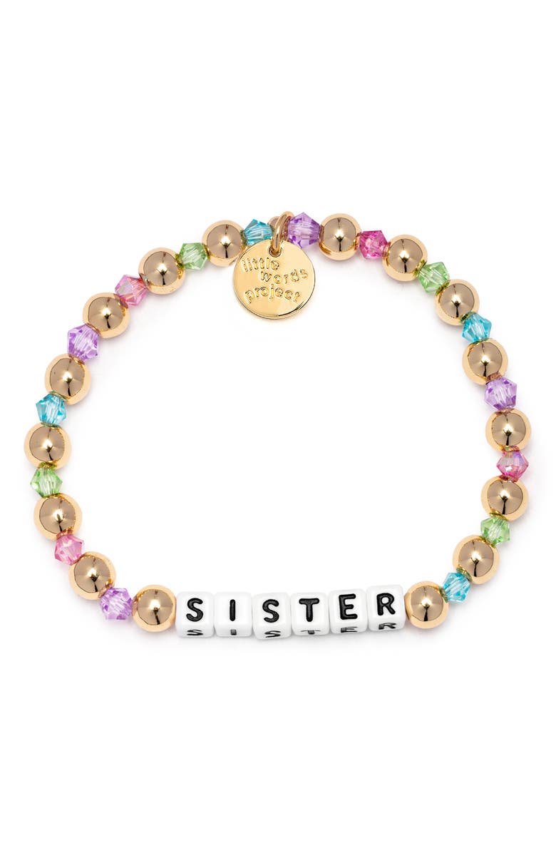 Little Words Project Sister Beaded Stretch Bracelet, Main, color, 