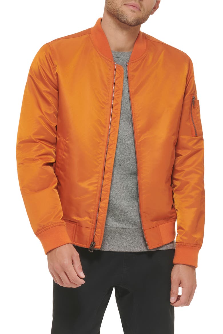 Nylon Satin Bomber Jacket, Main, color, ORANGE