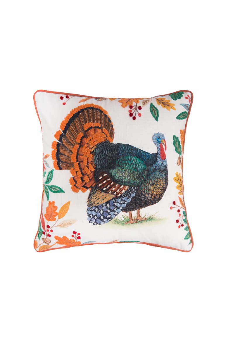Thanksgiving Turkey Cotton Blend Accent Throw Pillow 18" x 18", Main, color, Blue