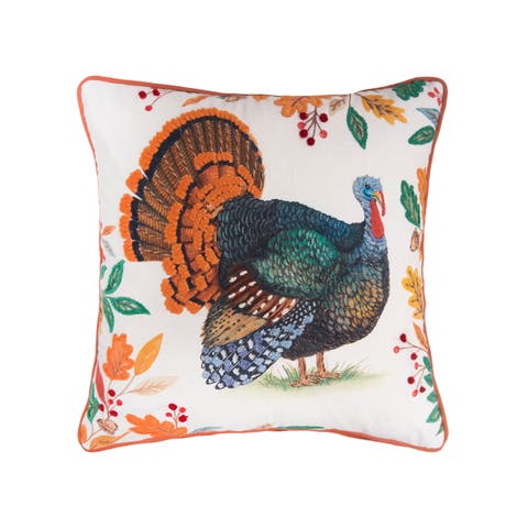 Thanksgiving Turkey Cotton Blend Accent Throw Pillow 18" x 18"