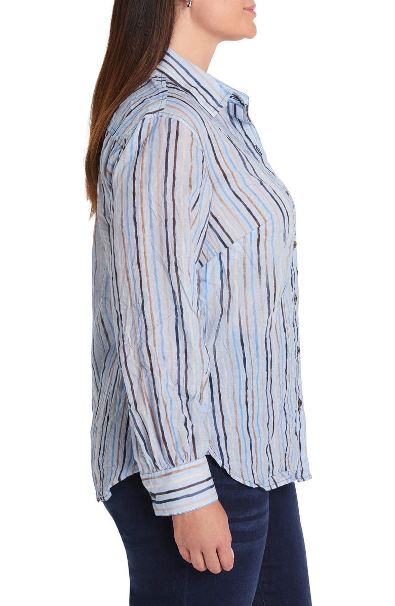 NIC+ZOE Drifty Stripe Cotton Button-Up Blouse, Alternate, color, Blue Multi