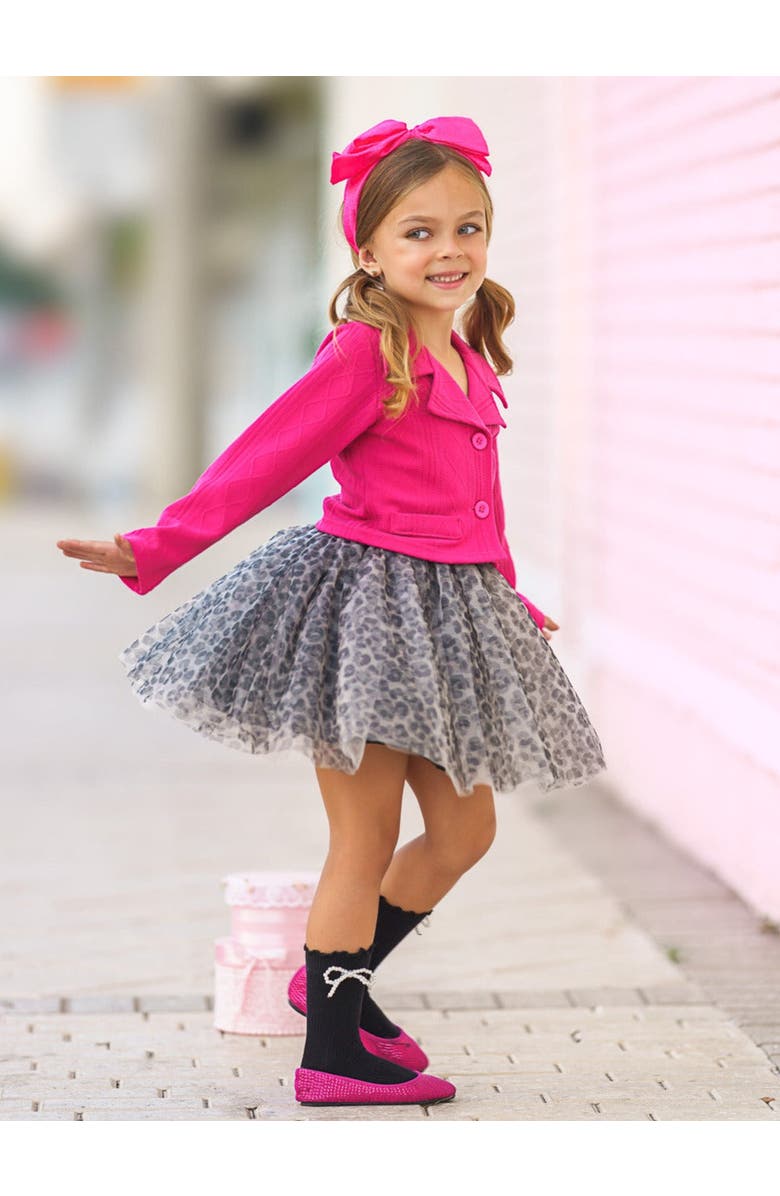 Mia Belle Girls Girls L.O.L. SURPRISE! Diva Tweed Blazer and Leopard Tutu Skirt Set, Alternate, color, Fuchsia