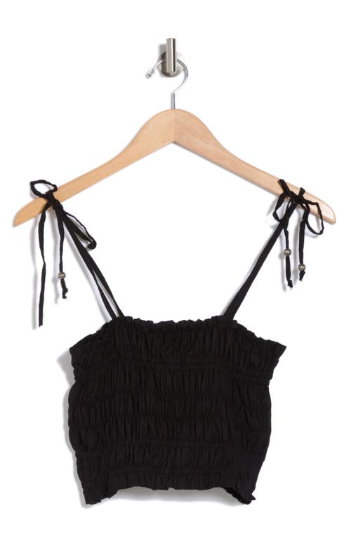 Shop Elan Tie Strap Smocked Crop Top In Black