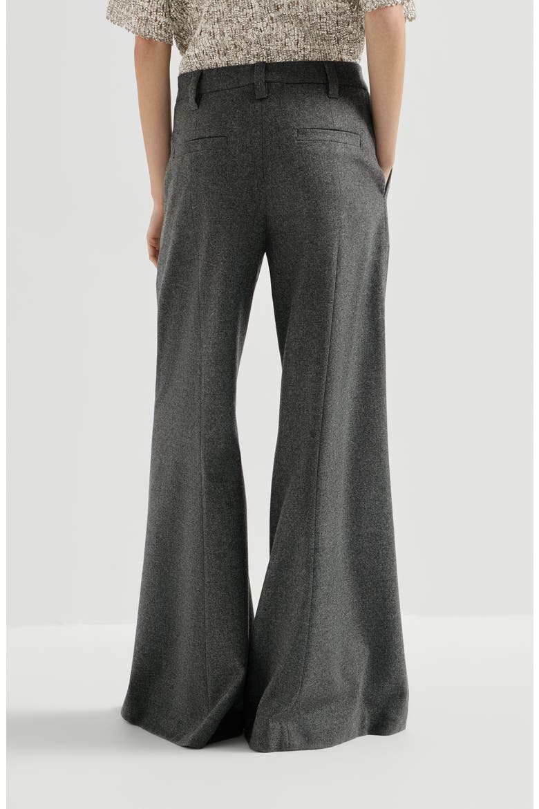 Virgin wool and cashmere twill flannel wide flare trousers with monili, Alternate, color, Dark Grey