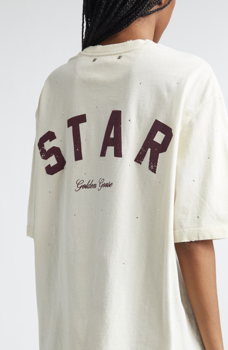 Golden Goose Distressed Boxy Cotton T-Shirt, Alternate, color, Heritage White