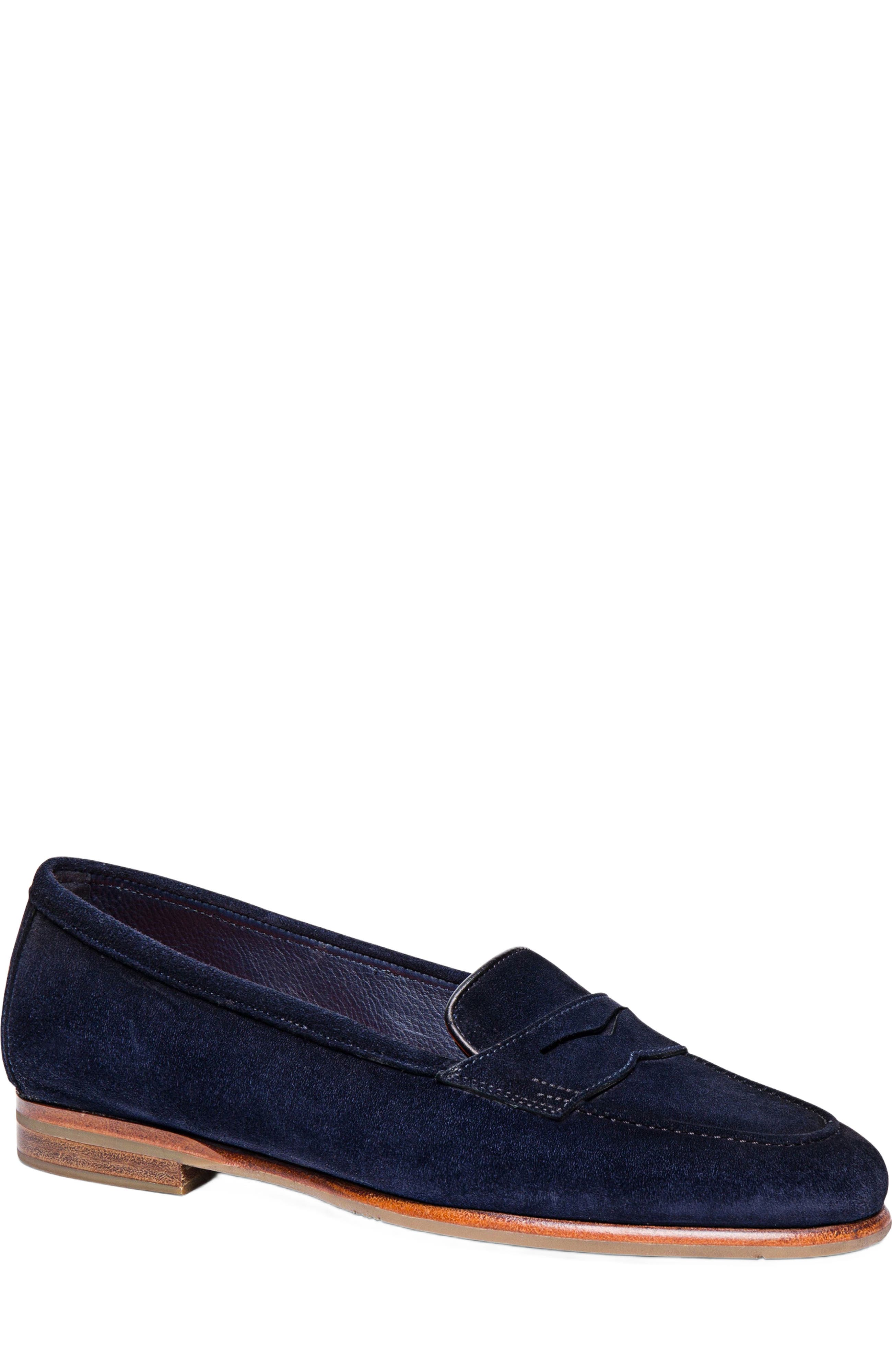Santoni Women's suede Carla loafer, Alternate, color, Blue
