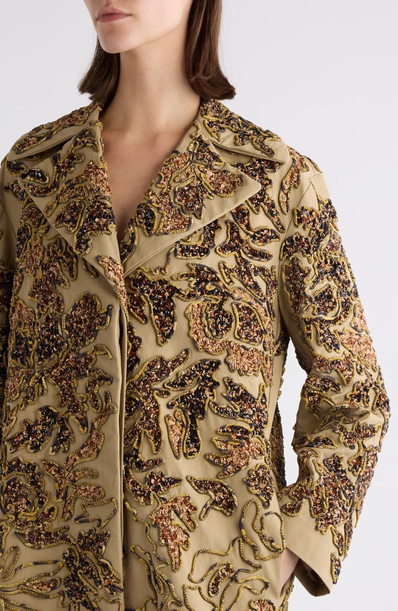 Dries Van Noten Ricca Sequin Soutache Cotton Overcoat, Alternate, color, 