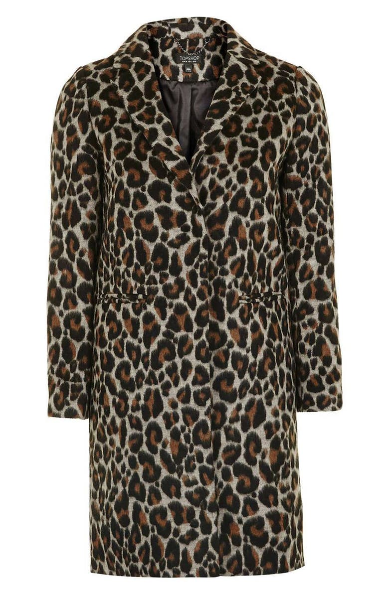 Topshop Leopard Print Car Coat, Alternate, color,