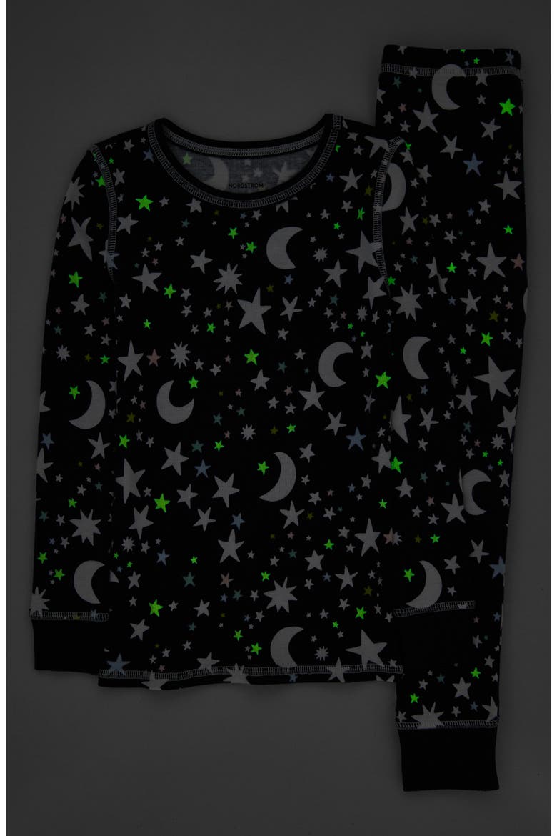 Kids' Glow in the Dark Fitted Two-Piece Pajamas, Alternate, color, NAVY NIGHTTIME GLOW