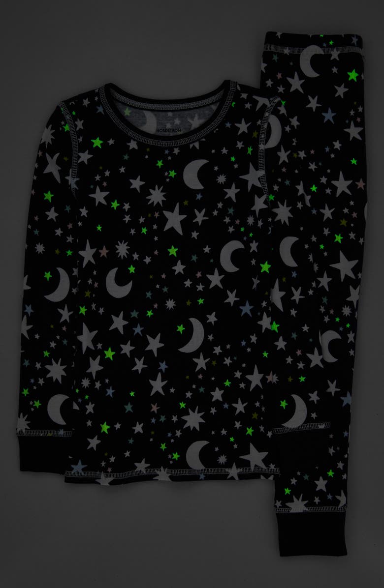 Nordstrom Kids' Glow in the Dark Fitted Two-Piece Pajamas, Alternate, color, Navy Nighttime Glow