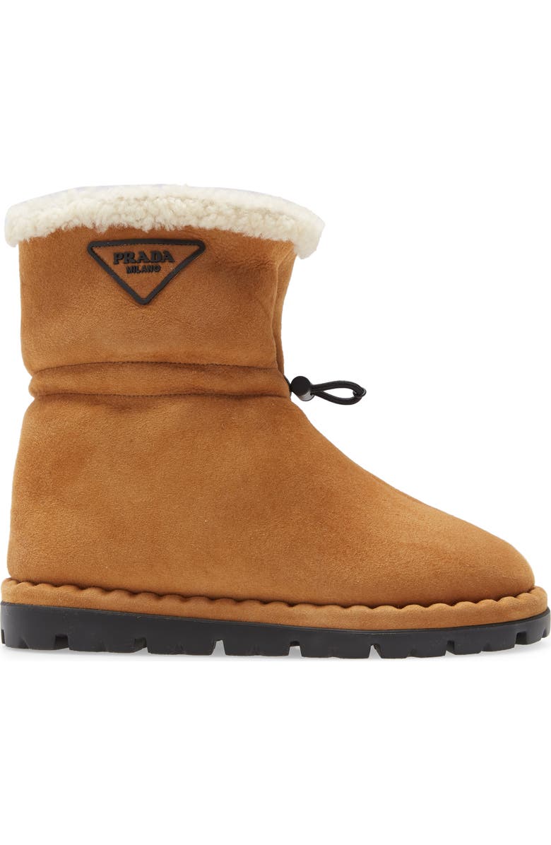 Prada Blow Logo Genuine Shearling Lined Bootie, Alternate, color,