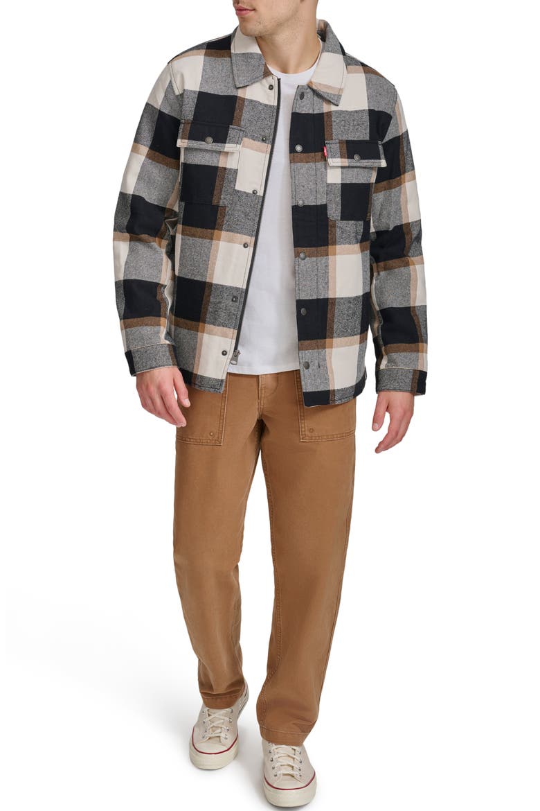 Quilt Lined Cotton Shacket, Alternate, color, BLACK/ CARAMEL