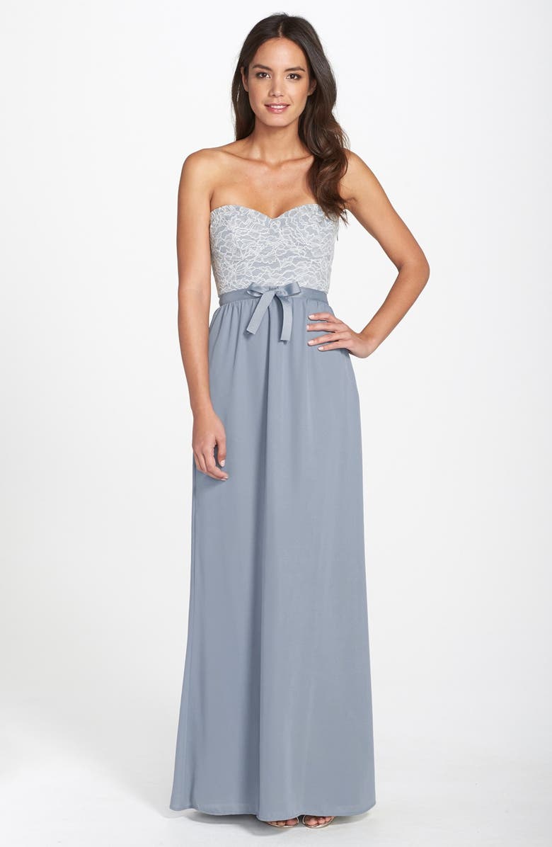 Paper Crown by Lauren Conrad 'Hannah' Lace Bodice Crepe Gown, Main, color, 