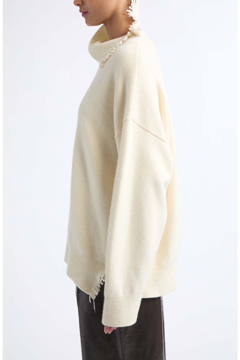 Fringe Asymmetric Wool Turtleneck Sweater, Alternate, color, OFF WHITE