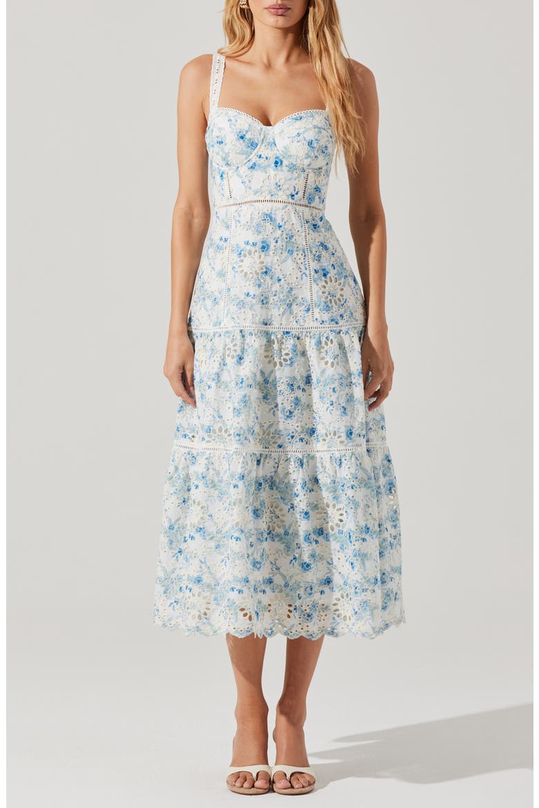 Pellagia Eyelet Embroidery A-Line Dress, Main, color, WHITE BLUE FLORAL
