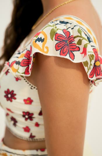 Floral Square Neck Cotton Crop Top