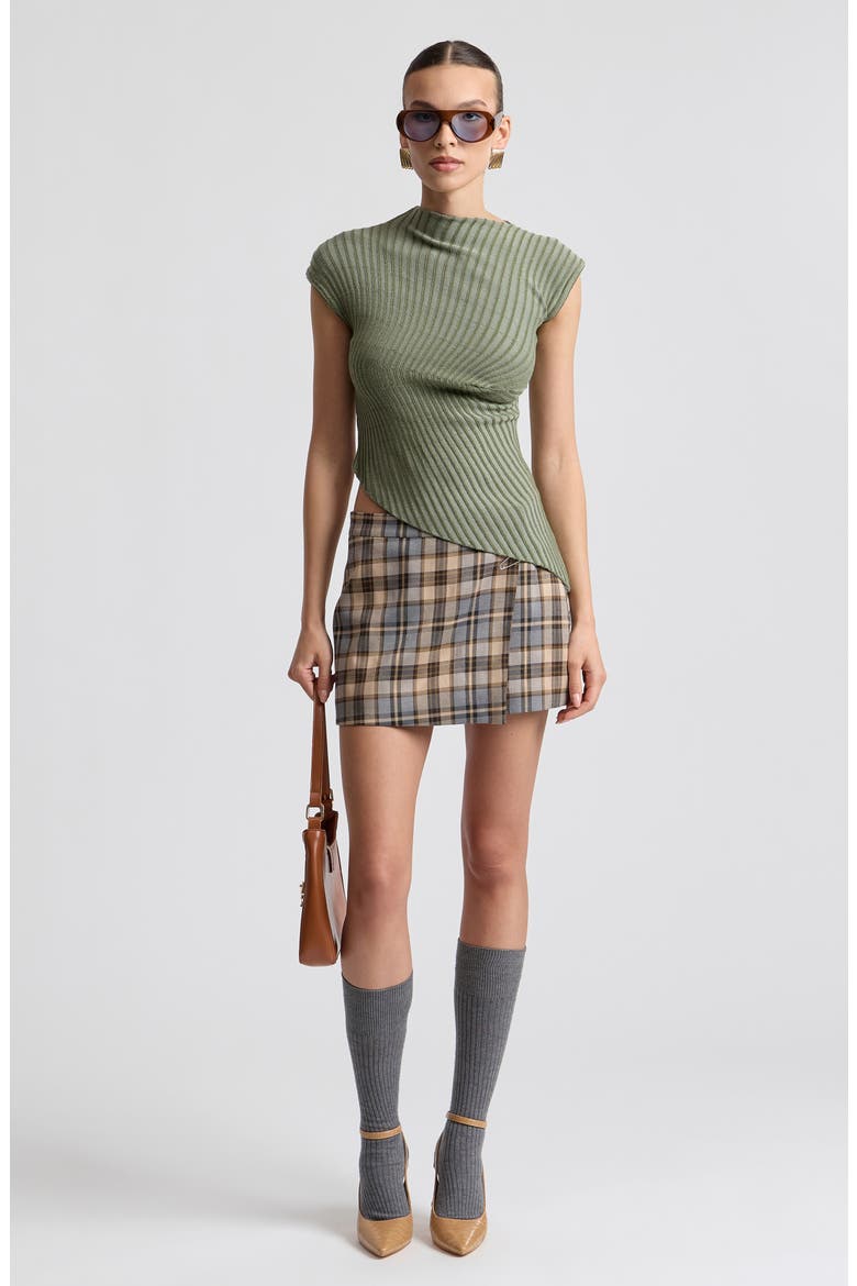 Radial Rib Asymmetric Mock Neck Top, Alternate, color, OLIVE MULTI