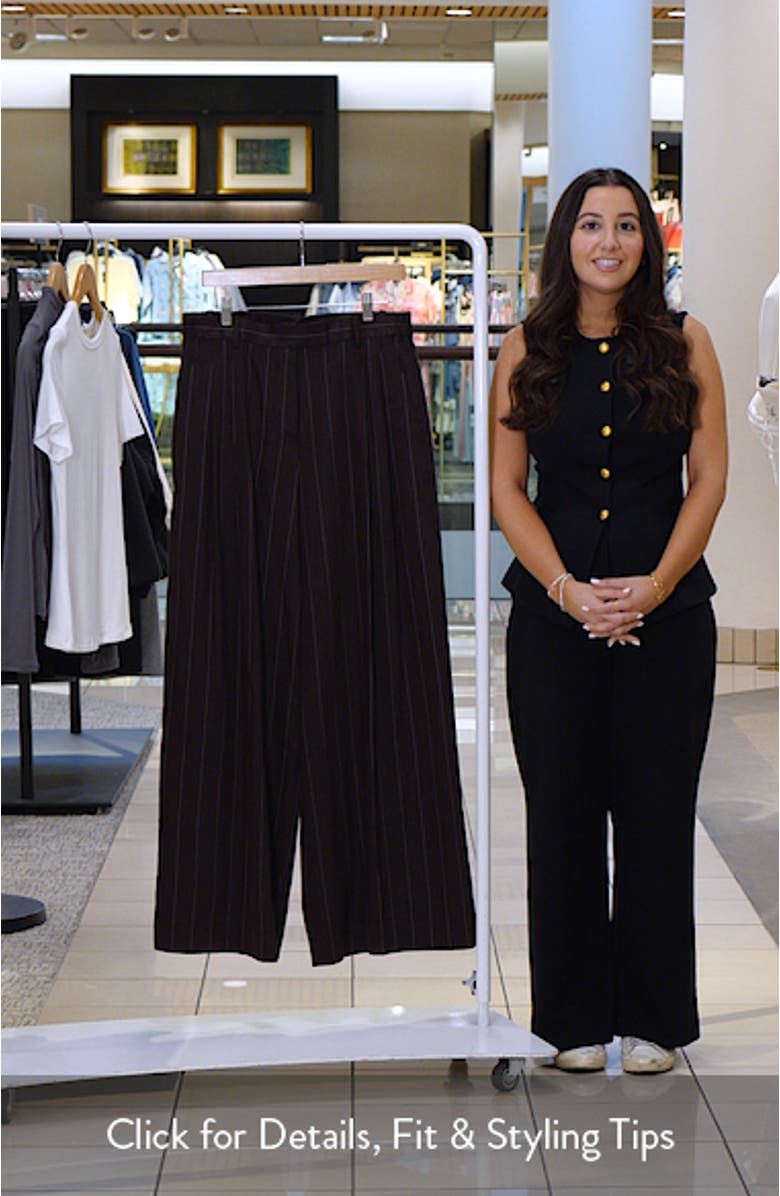 Pinstripe Wide Leg Linen Blend Pants, sales video thumbnail