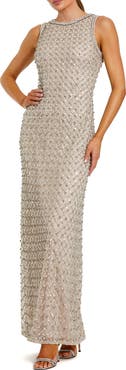 Mac Duggal Sequin Mesh High Neck Column Sleeveless Gown