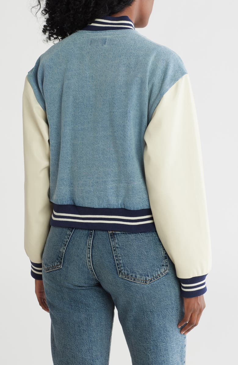 Steve Madden Faux Leather & Denim Varsity Jacket, Alternate, color, 