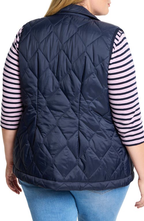 Nic + Zoe Nic+zoe Rib Trim Quilted Puffer Vest In Dark Indigo