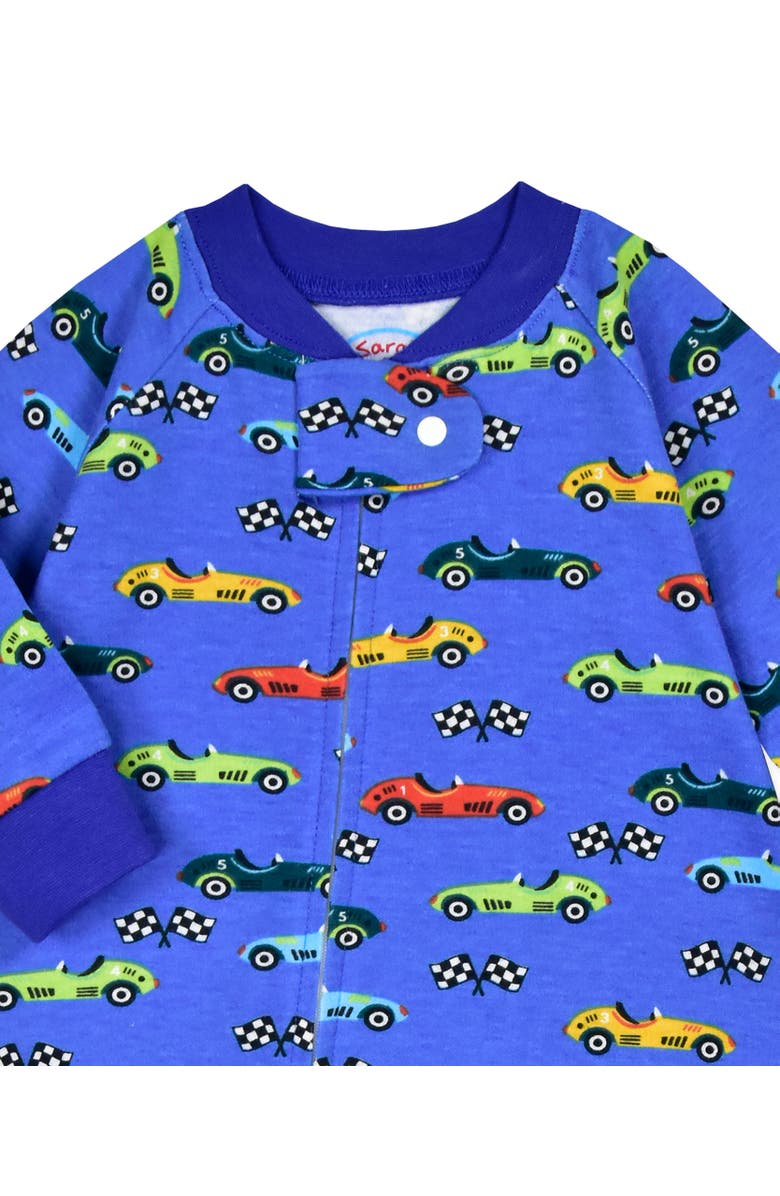 Sara’s Prints Loose Fit Zip Footed Pajama, Alternate, color, Race Cars