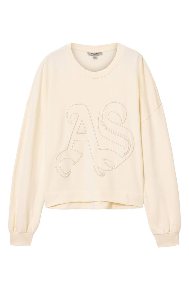 AllSaints Lila Embroidered Oversize Cotton Sweatshirt, Alternate, color, Pebble White