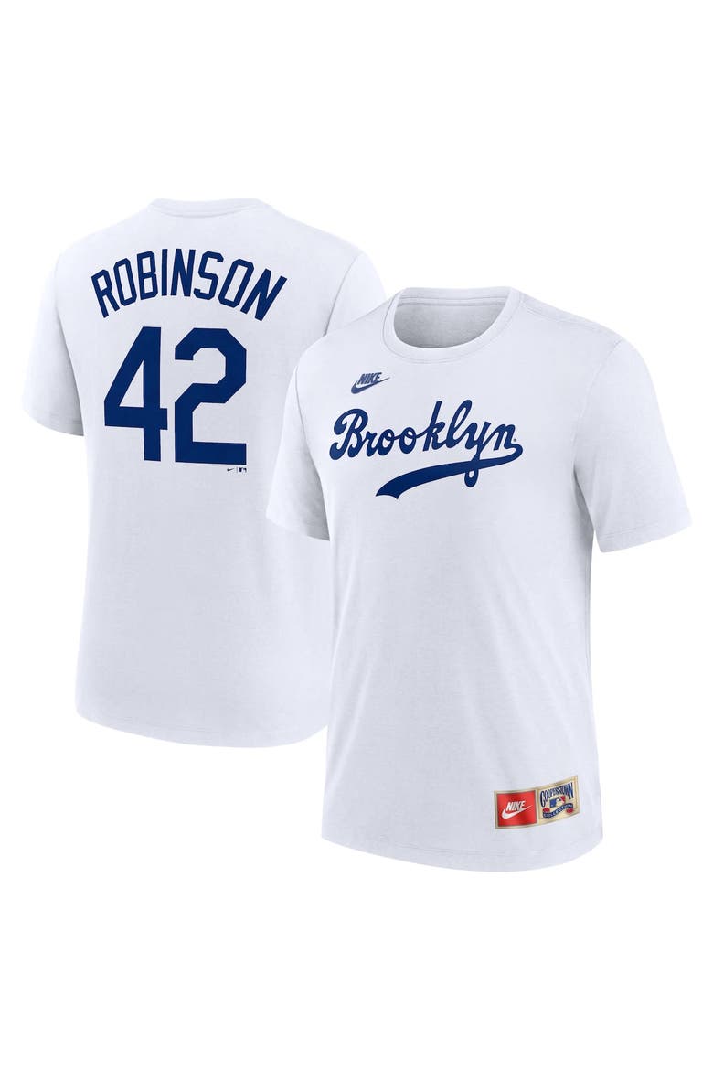 Men's Nike  Jackie Robinson White Brooklyn Dodgers Cooperstown Collection Tri-Blend Name & Number T-Shirt, Alternate, color, White