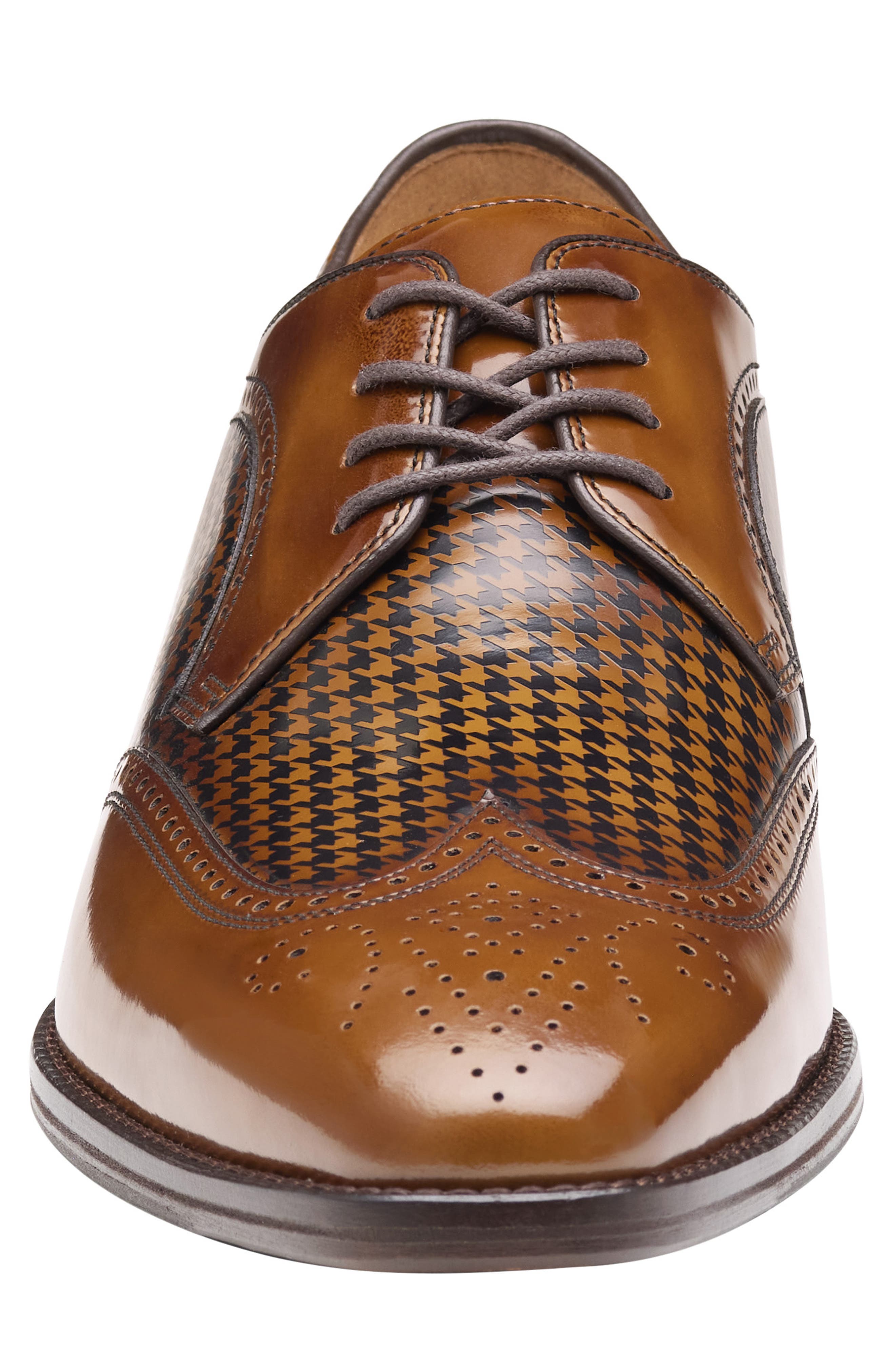 Johnston & Murphy Sullivan Wingtip Derby, Alternate, color, Mahogany Brush-Off Houndstooth