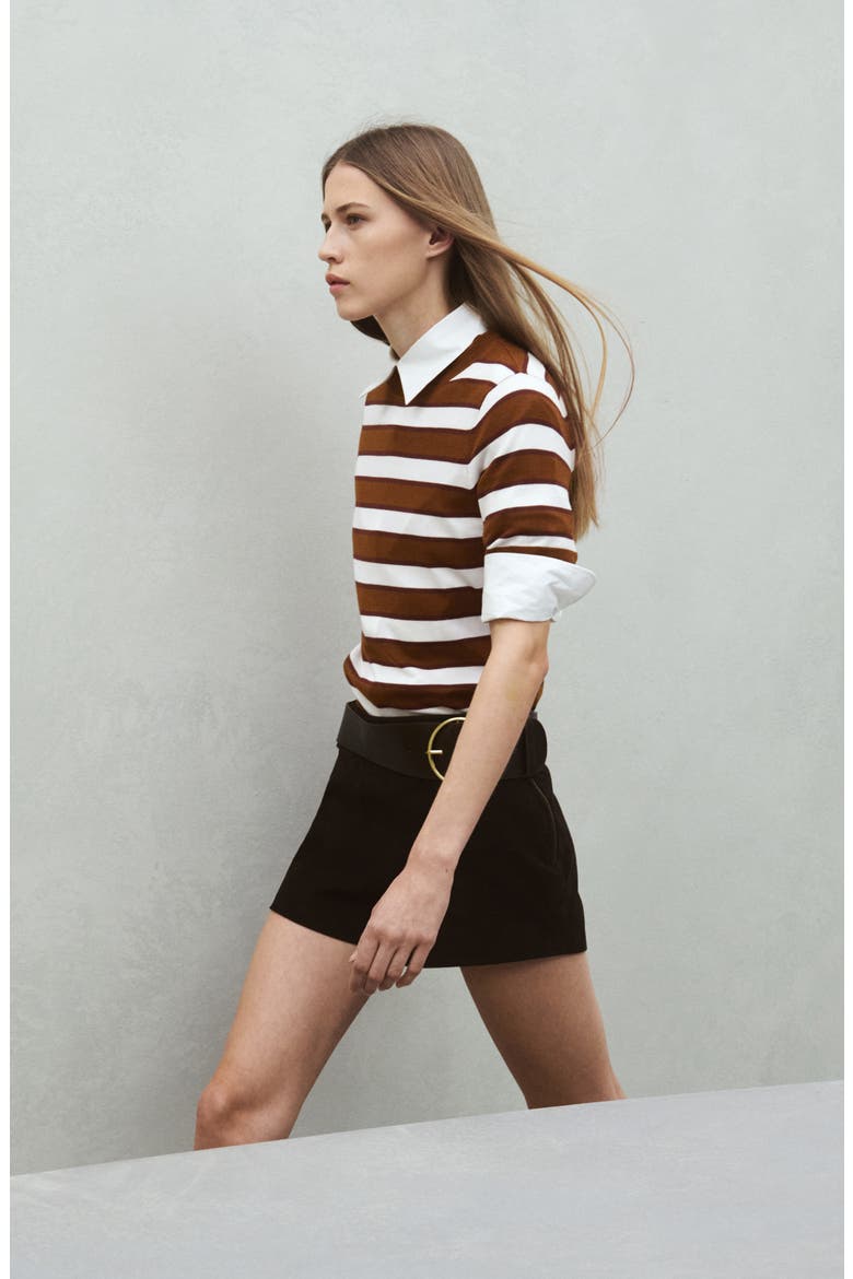 Stripe Short Sleeve Sweater, Alternate, color, CARAMEL