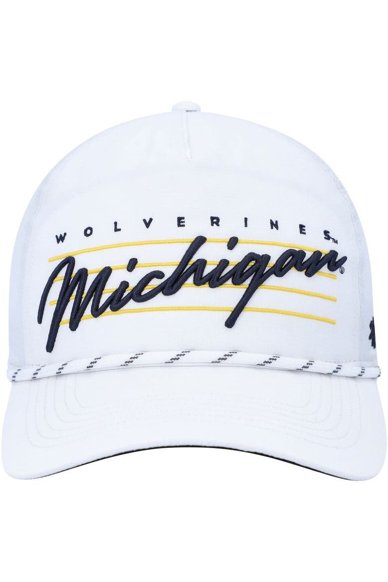 Men's '47  White Michigan Wolverines Downburst Hitch Trucker Snapback Hat, Alternate, color, White