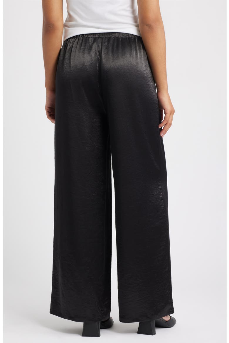 Village Satin Drawstring Wide Leg Pants, Alternate, color, BLACK