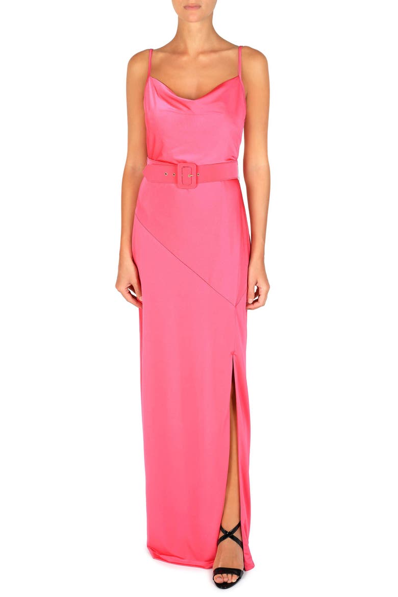 Cowl Neck Belted Maxi Dress, Main, color, HOT PINK