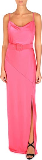 Cowl Neck Belted Maxi Dress