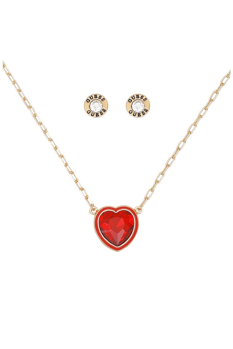 Heart Pendant Necklace & Stud Earrings Set, Alternate, color, GOLD/RED