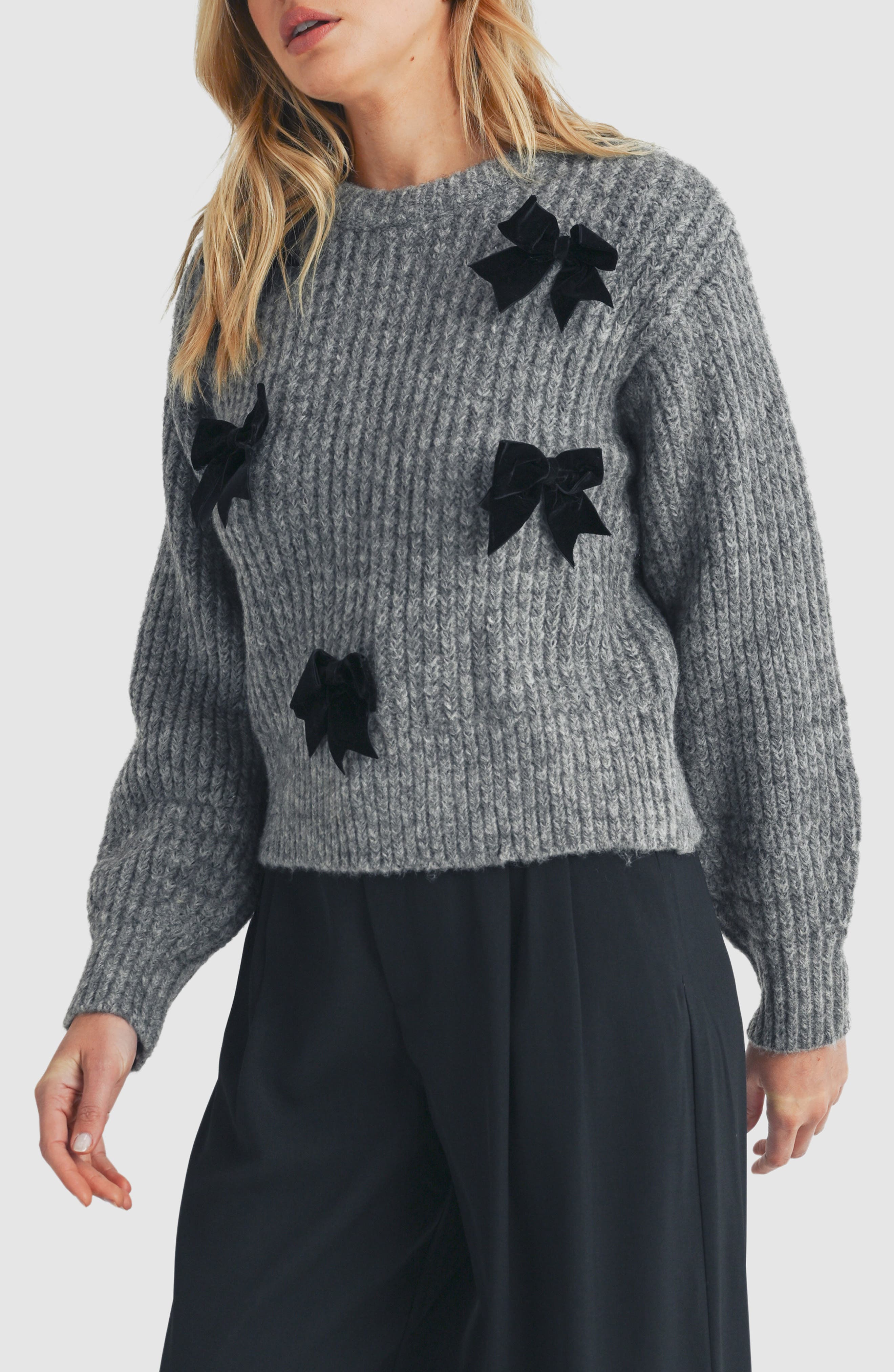 Lush Velvet Bow Embellished Sweater