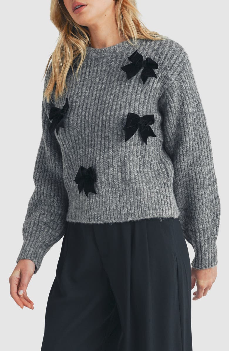 Lush Velvet Bow Embellished Sweater, Main, color, Charcoal
