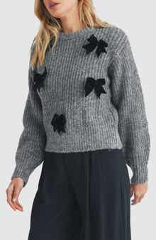 Lush Velvet Bow Embellished Sweater