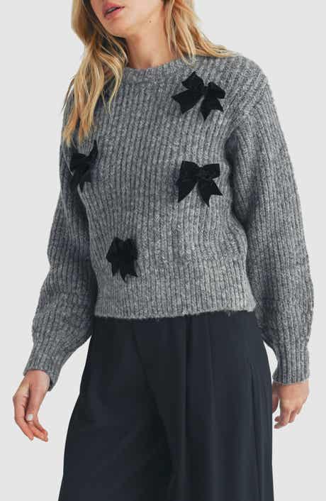 Lush Velvet Bow Embellished Sweater