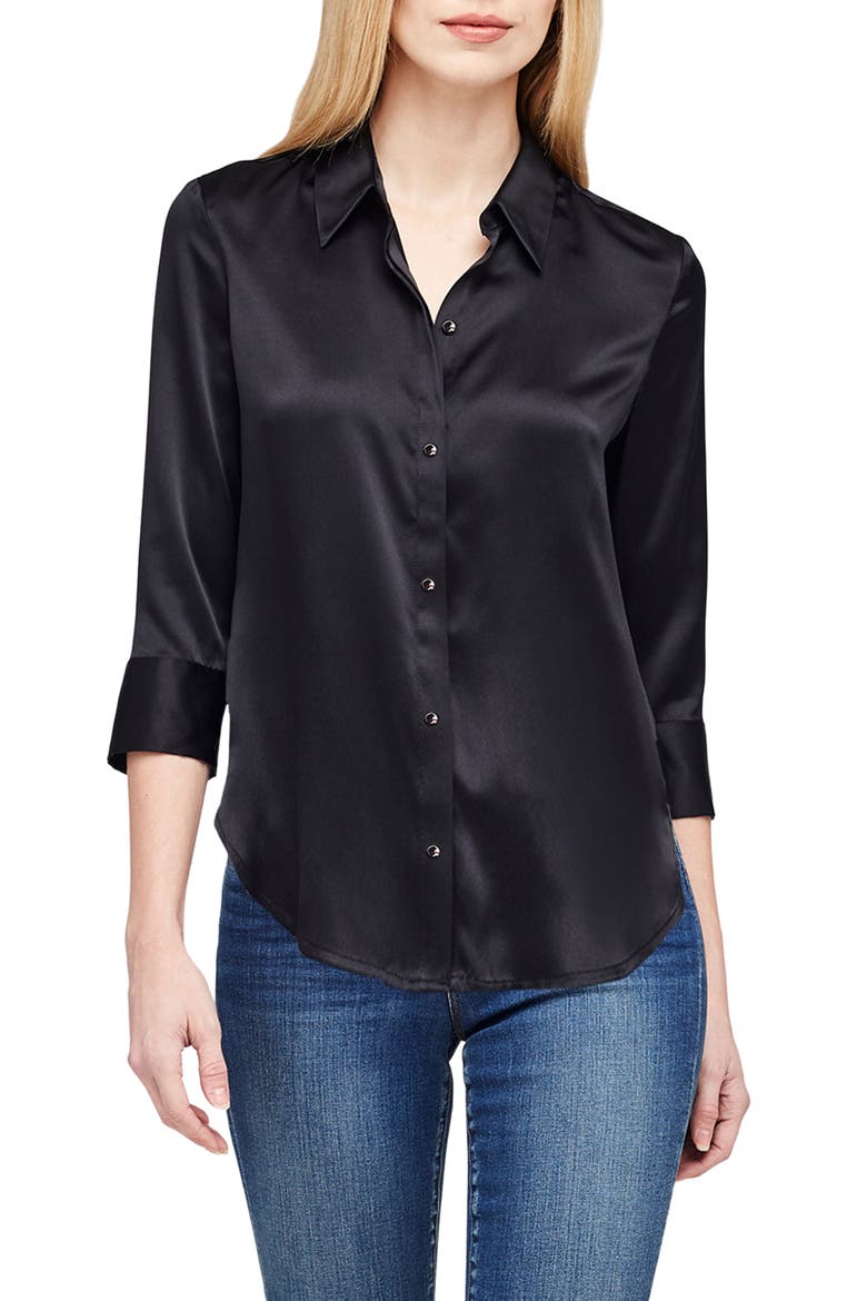 Dani Silk Charmeuse Blouse, Main, color, BLACK