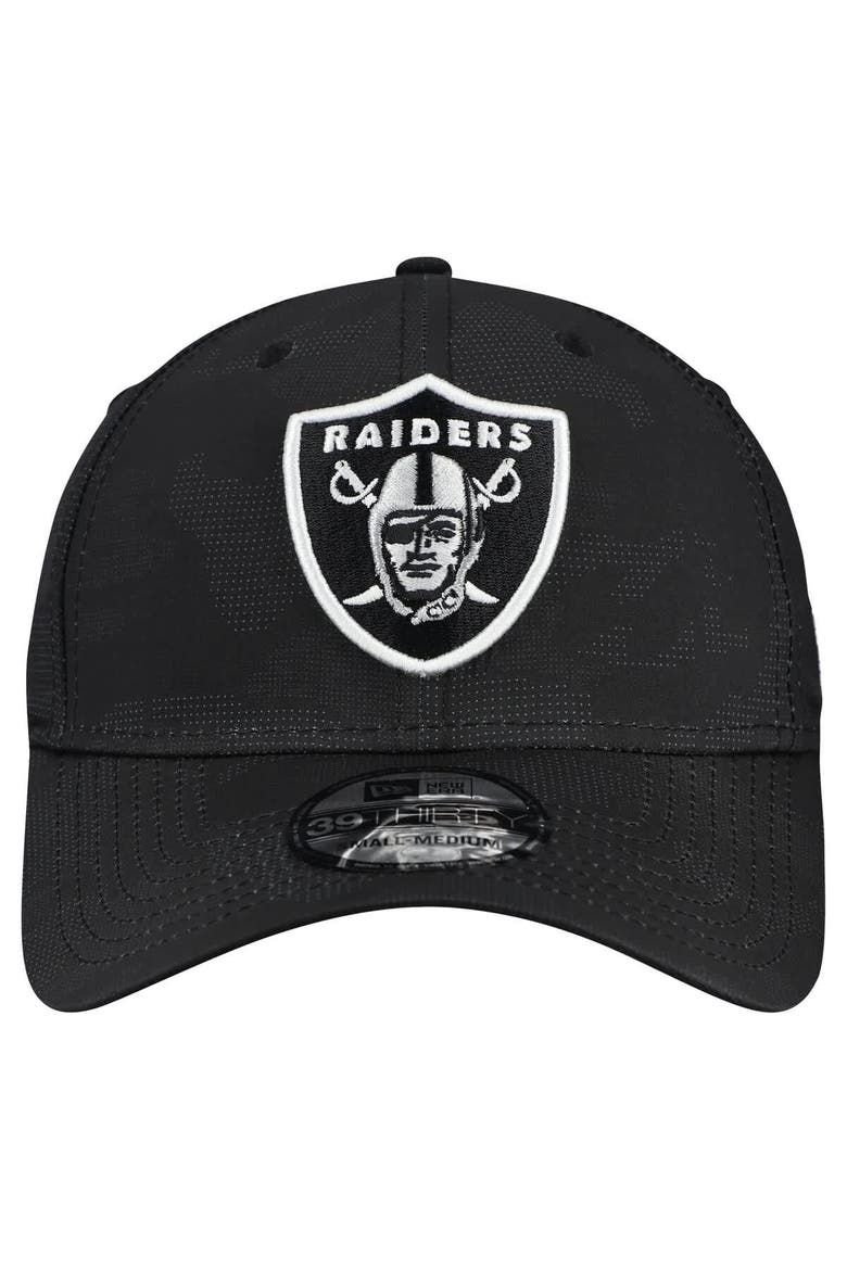 Men's New Era  Black Las Vegas Raiders Tonal Camo 39THIRTY Stretch Fit Hat, Alternate, color, Black
