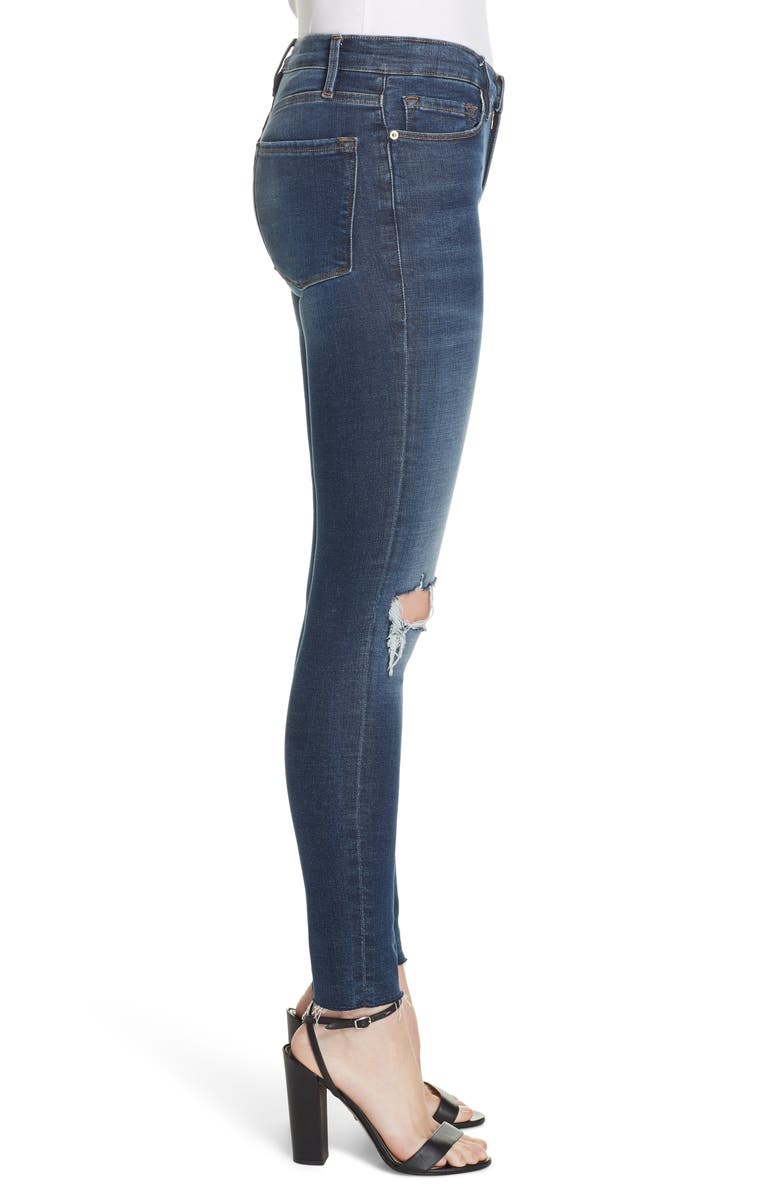 FRAME Le Skinny de Jeanne Ripped Raw Hem Ankle Jeans, Alternate, color, 