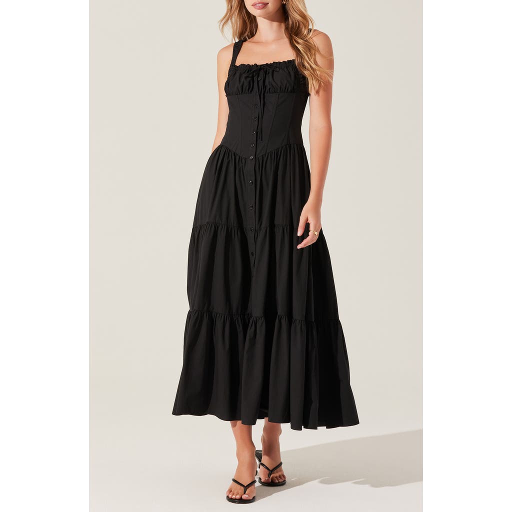 ASTR ASTR THE LABEL TEMPERANCE TIERED CORSET MIDI DRESS