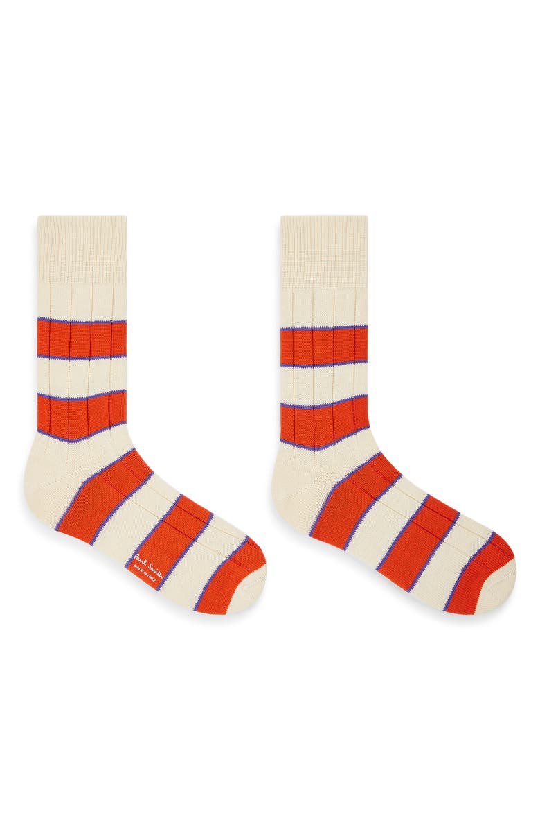 Paul Smith Stripe Rib Cotton Blend Dress Socks, Alternate, color, Off White