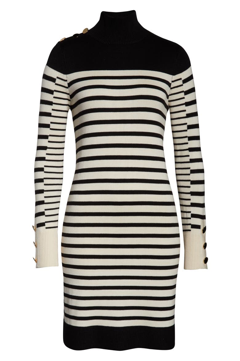 Stripe Long Sleeve Turtleneck Sweater Dress, Alternate, color, IVORY