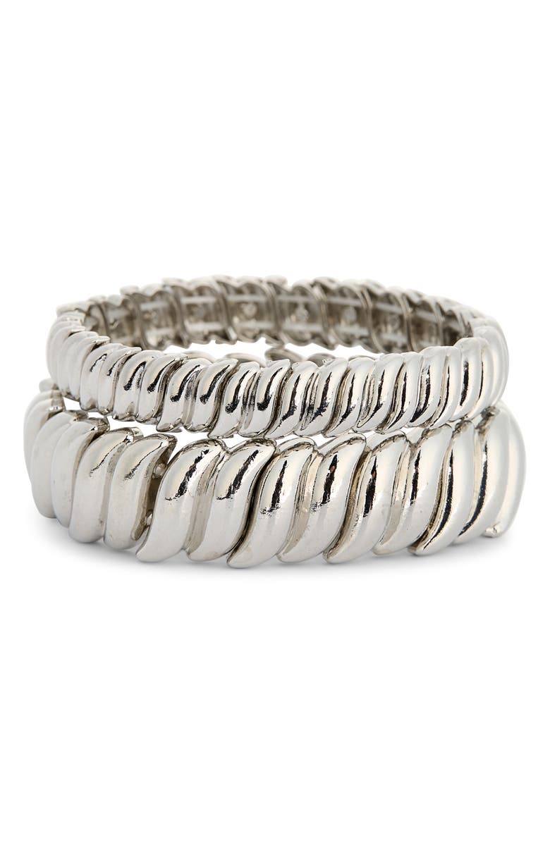 Tasha 2-Pack Metal Stretch Bracelets, Main, color, Silver