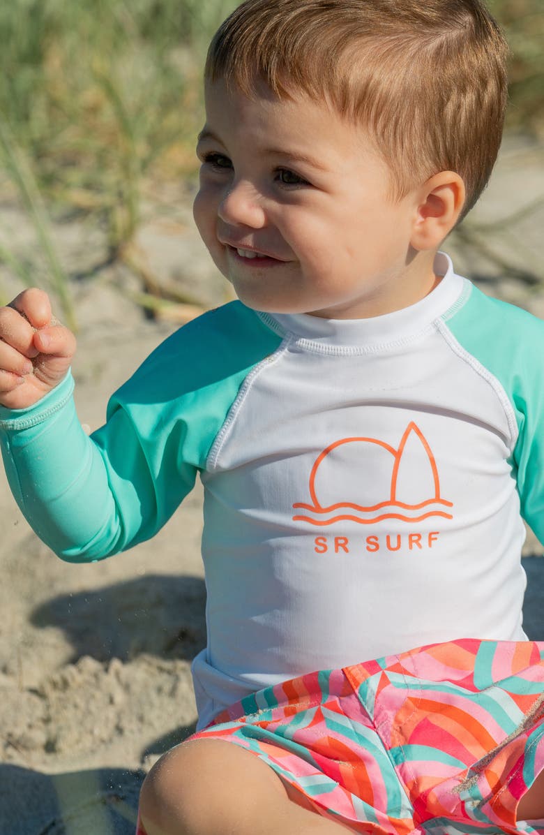 Snapper Rock Geo Melon Long Sleeve Two-Piece Rashguard Swimsuit, Alternate, color, Red