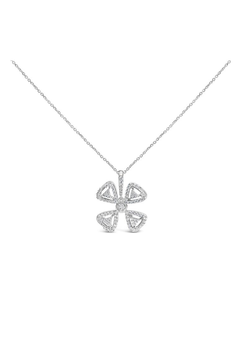 14K White Gold 5/8 Cttw Diamond 4 Leaf Floral Pendant Necklace, Main, color, White