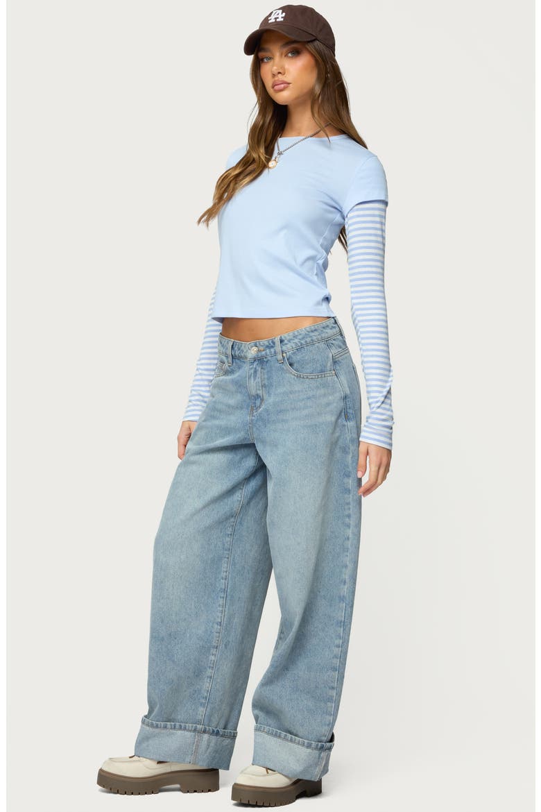 Stripey Layered Crop T-Shirt, Alternate, color, LIGHT-BLUE