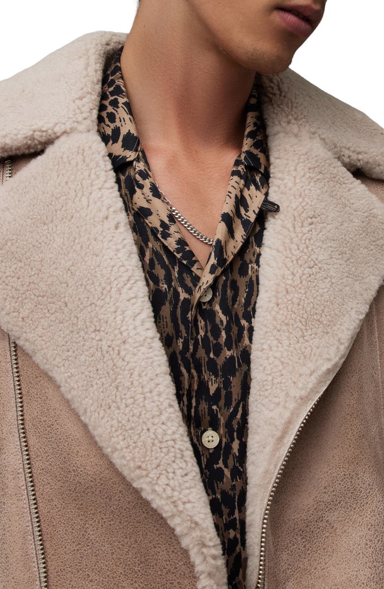 AllSaints Rasco Genuine Shearling Moto Jacket, Alternate, color, 